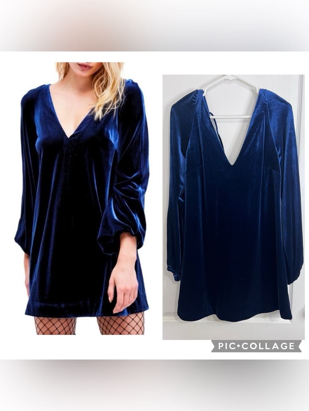Free people Velvet V Neck Mini Dress navy Blue size S